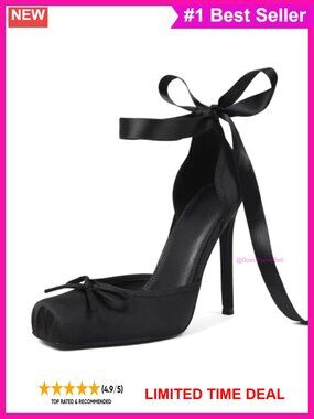 Satin Ballet Heels Square Toe Stiletto Pumps for Women